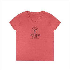 Women's v-neck t-shirt with Lost Souls Ranch logo (growing wine since 1969)