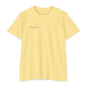 signature logo on front; page-turners on back t-shirt